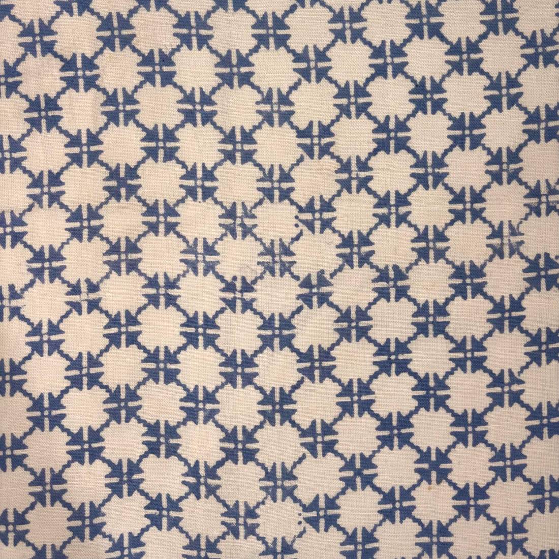 Patterned fabric with blue and beige design