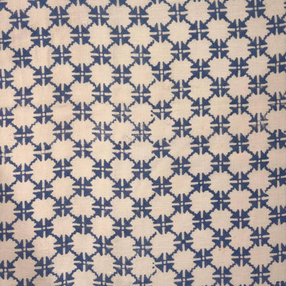 Patterned fabric with blue and beige design
