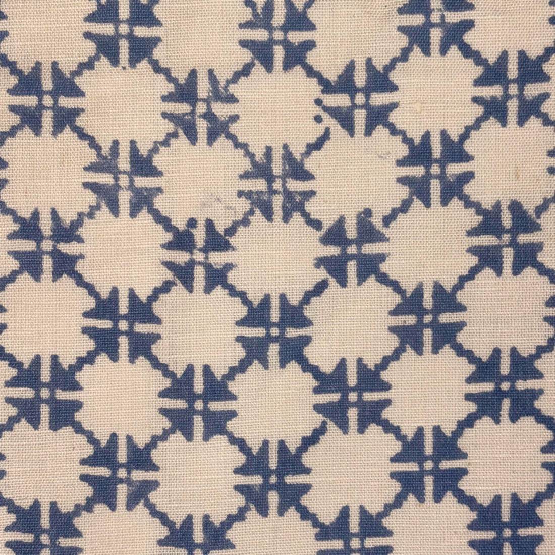 Patterned fabric with blue and beige design