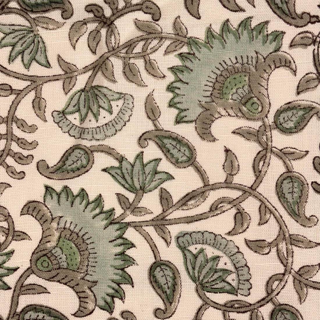 Close-up of floral and leaf pattern on fabric