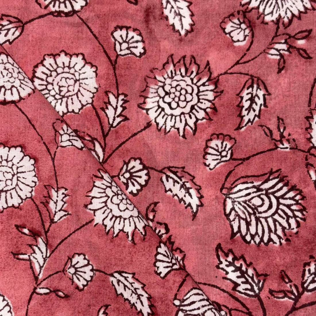 Floral pattern on a red fabric background