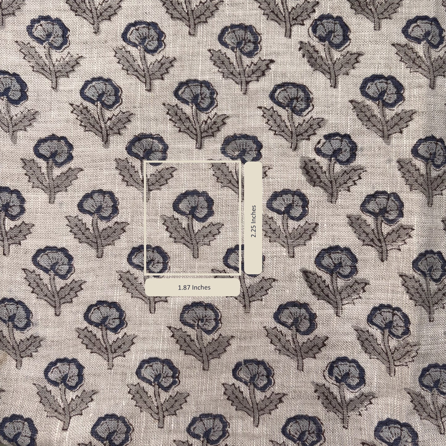 Floral patterned fabric with measurement labels