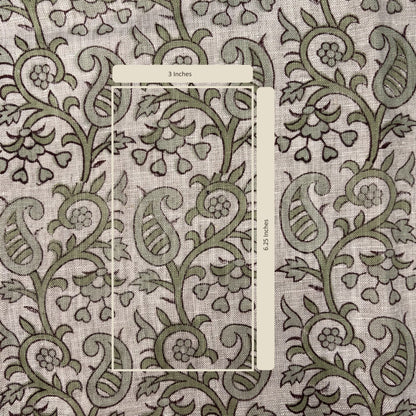 Patterned fabric with a measurement overlay on a white background