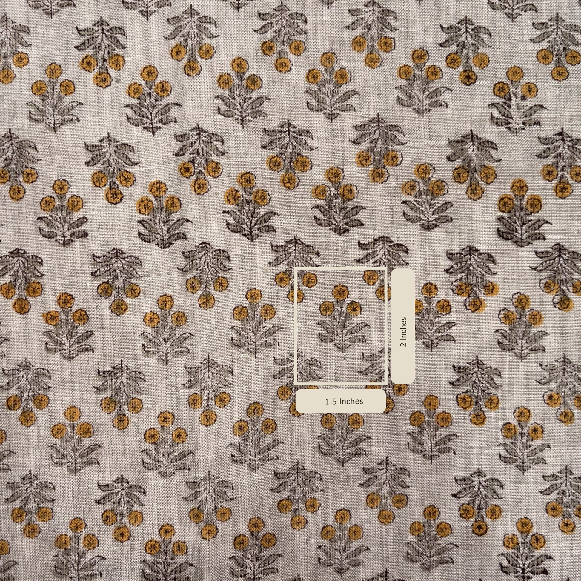 Fabric with floral pattern and label on a textured background
