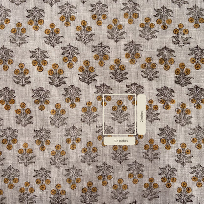 Fabric with floral pattern and label on a textured background