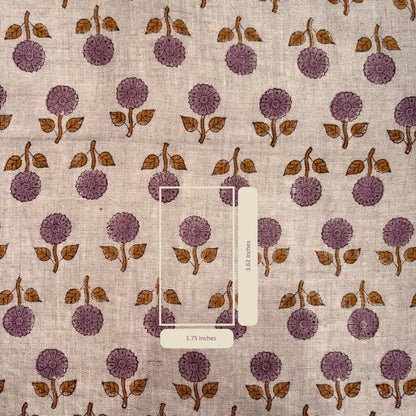 Fabric with purple floral pattern on a grey background