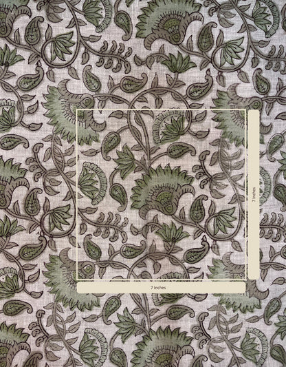 Floral patterned fabric with a square inset showing a 7-inch measurement.