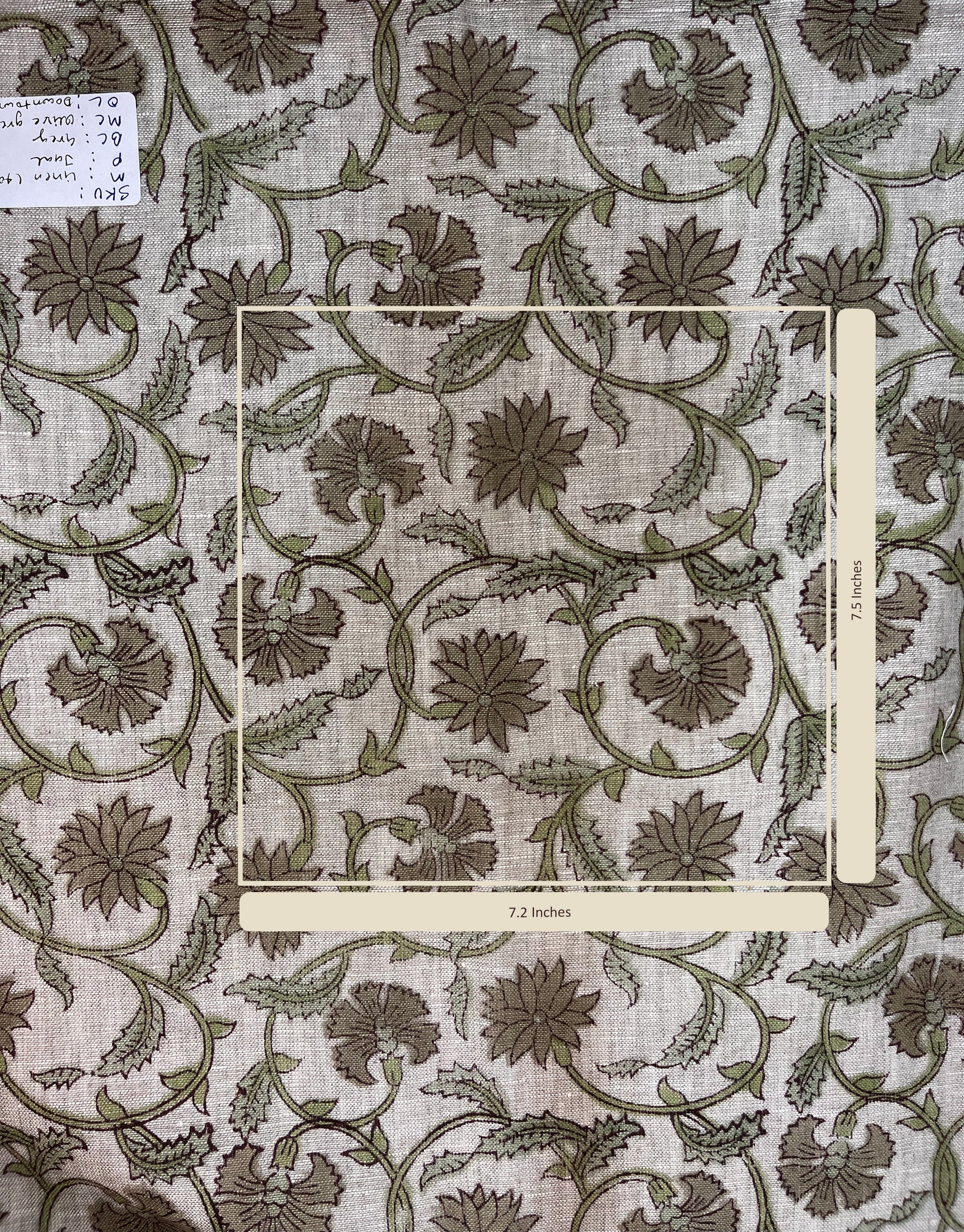 Floral patterned fabric with a close-up inset showing texture details.
