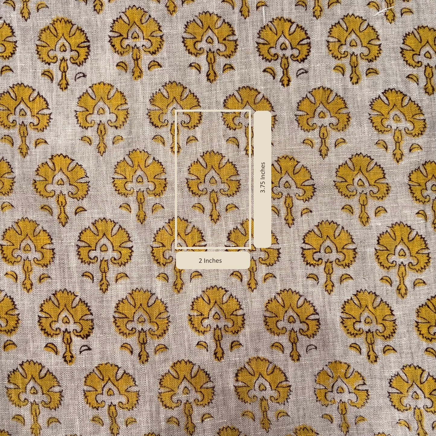 Fabric with yellow floral pattern on a grey background