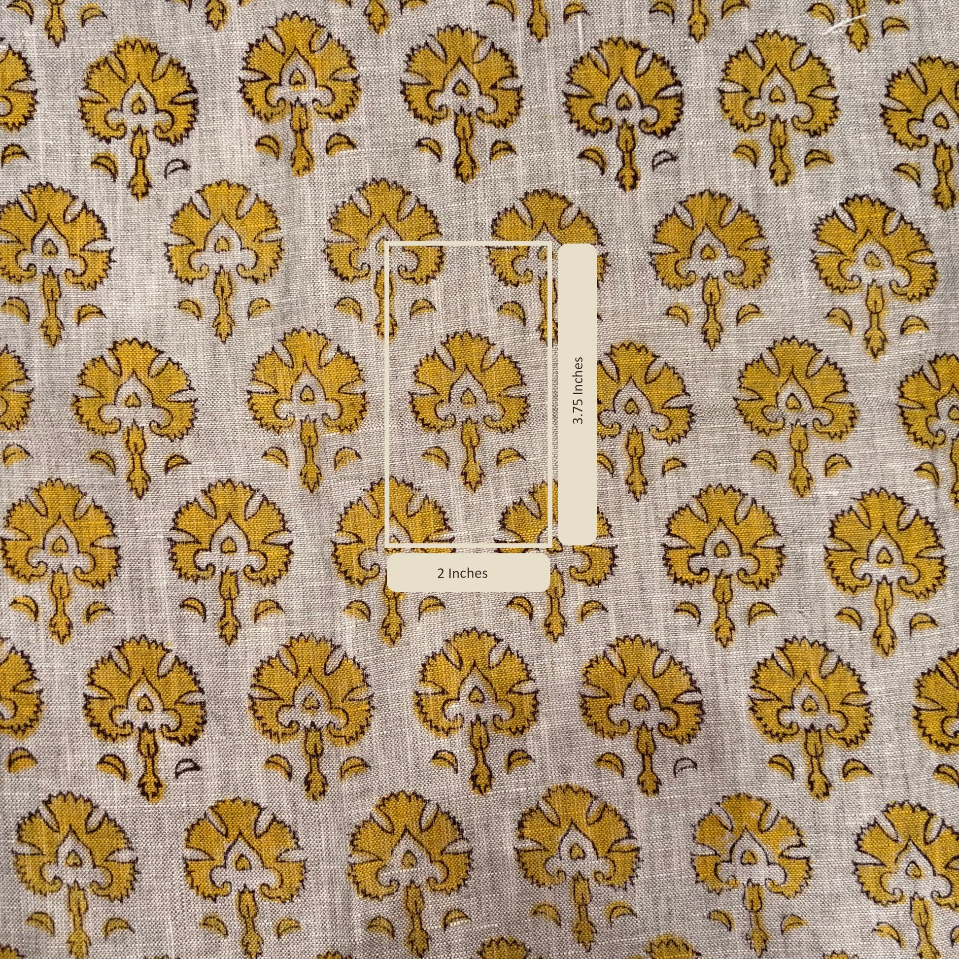Fabric with yellow floral pattern on a grey background