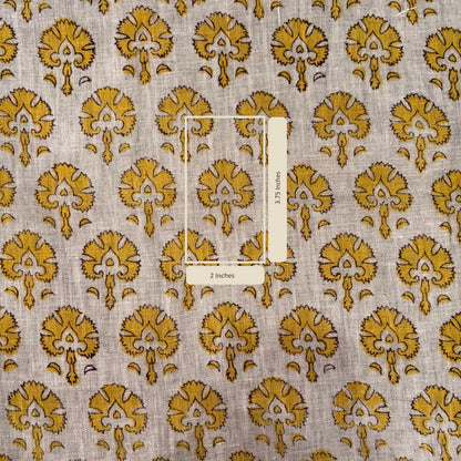 Fabric with yellow floral pattern on a grey background