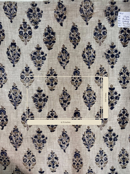 Fabric with blue floral pattern on a grey background