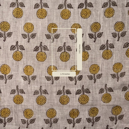 Fabric with yellow floral pattern on a beige background
