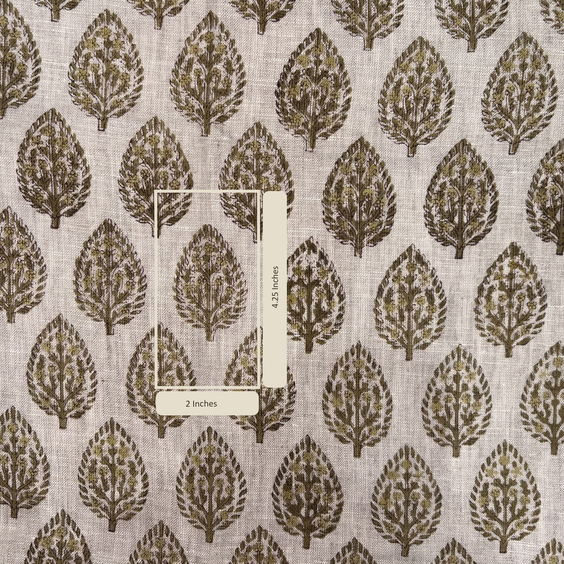 Fabric with leaf pattern and measurement labels