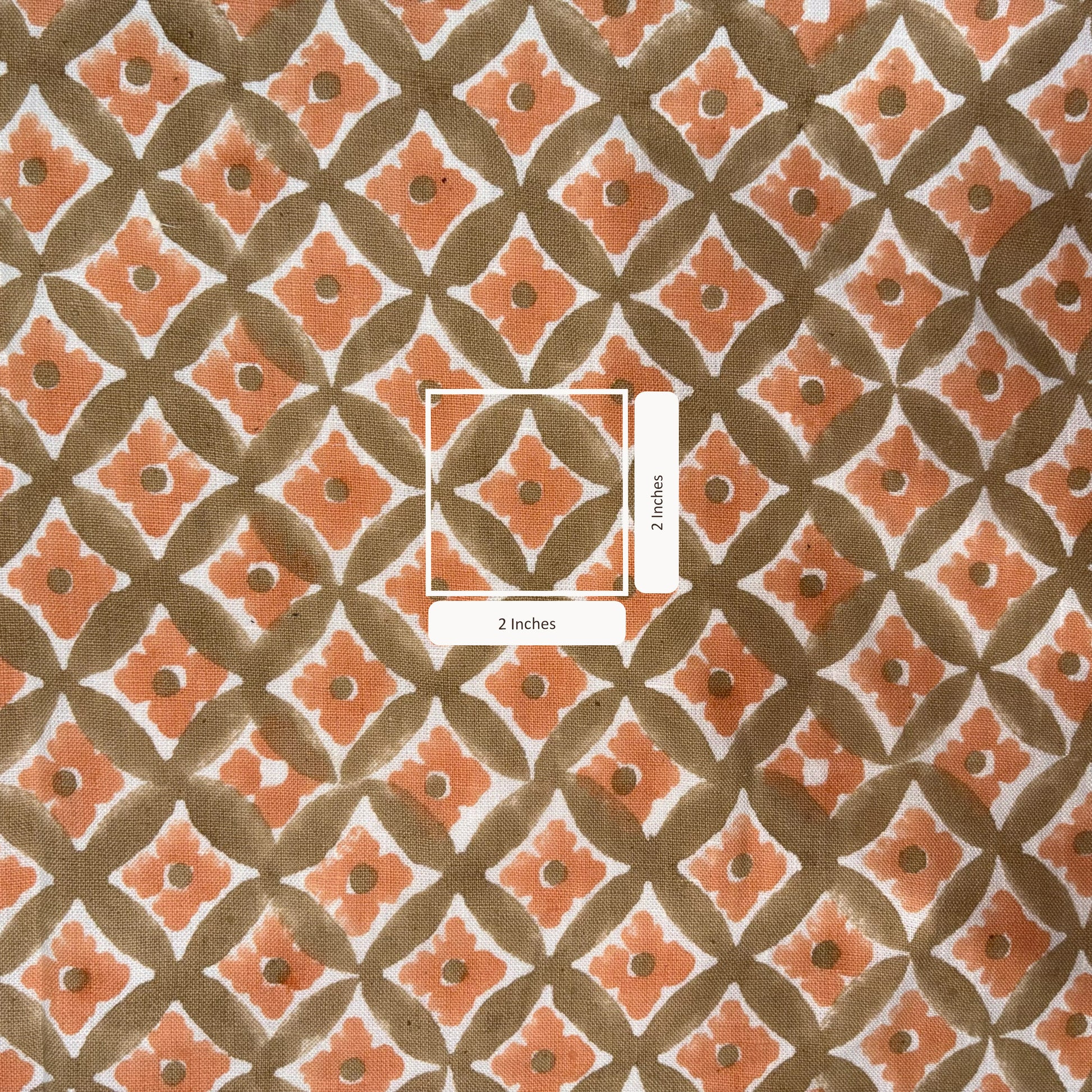 Patterned fabric with geometric design in orange and brown