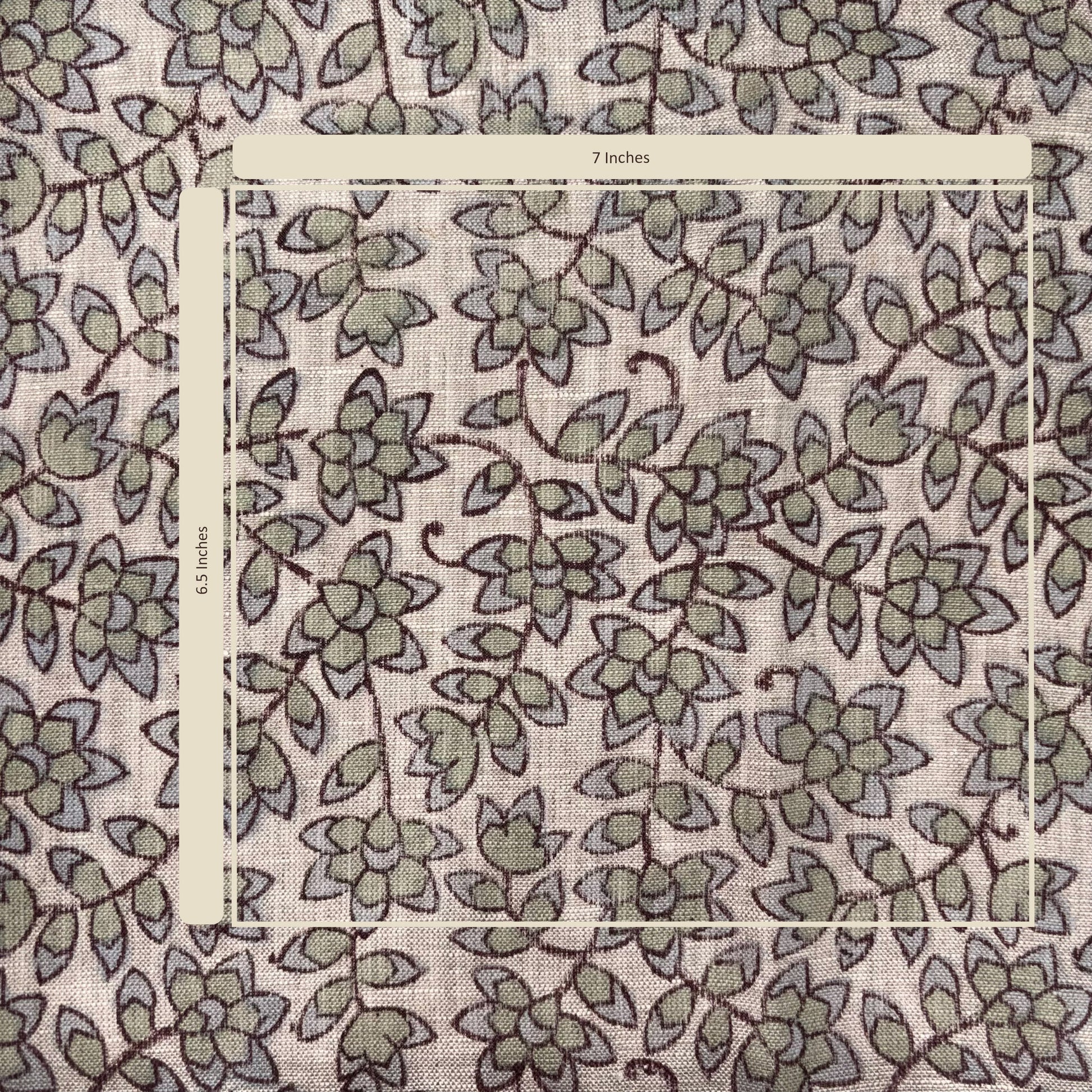 Fabric with a leaf pattern and measurement chart