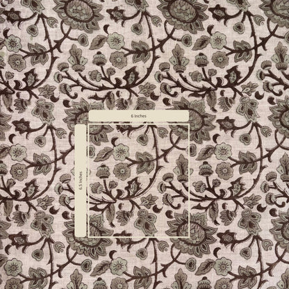Floral patterned fabric with a measurement label indicating 6 inches.