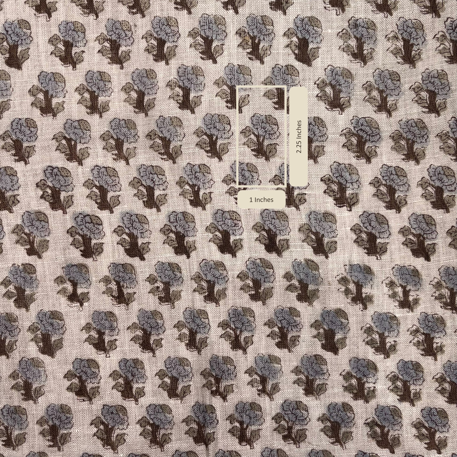 Fabric with a floral pattern and showing measurements.