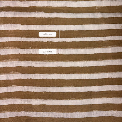 Brown and white striped fabric with measurements overlaid