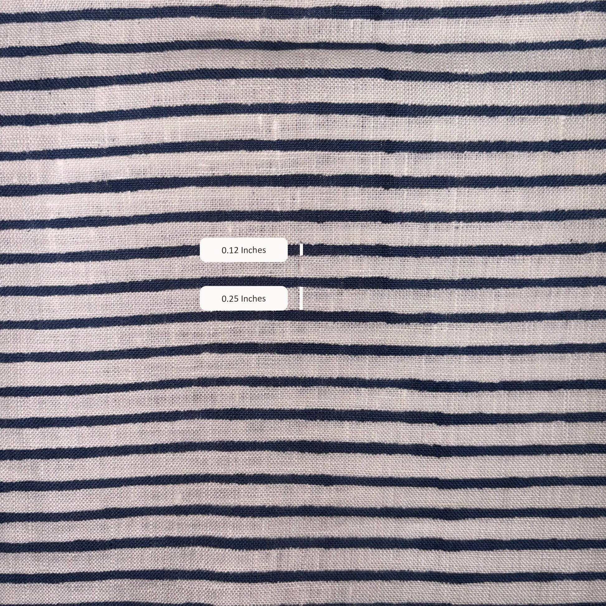 Navy stripes on a light gray fabric with measurement labels.