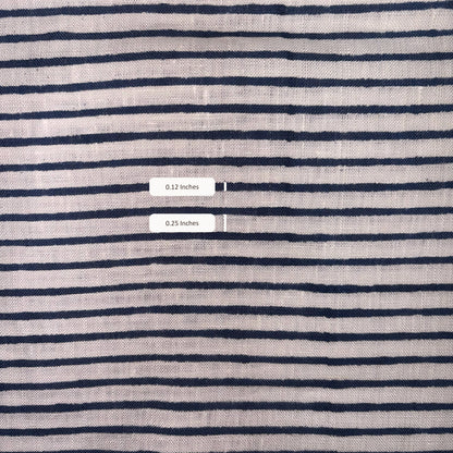 Navy stripes on a light gray fabric with measurement labels.