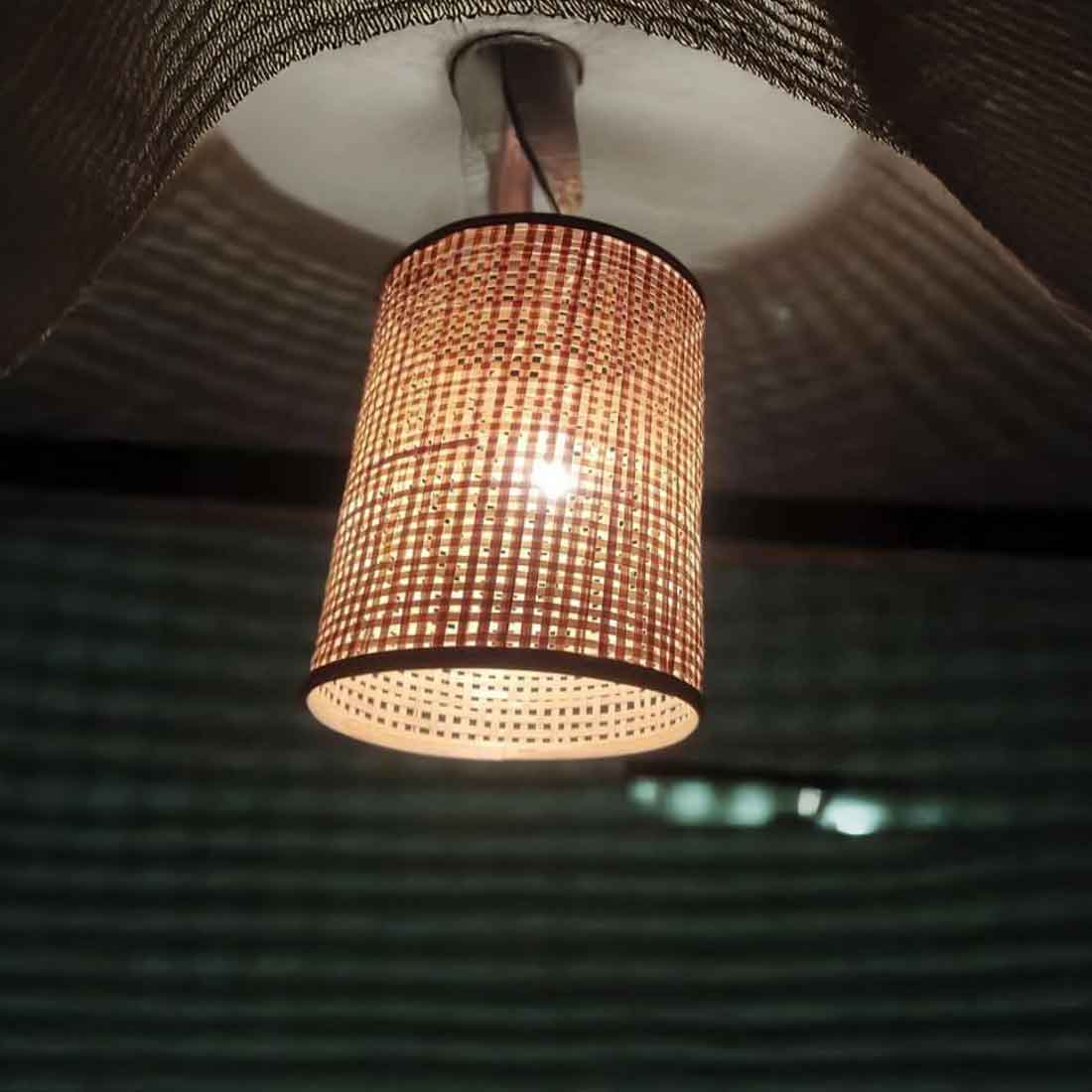 Hanging Natural Cylindrical Lampshade (Without Electrical Accessories)
