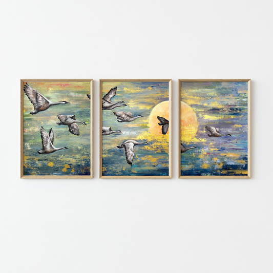 Sandhill Sunset Birds Acrylic Painting in Canvas for Home | Hand-Painted Canvas Wall Art