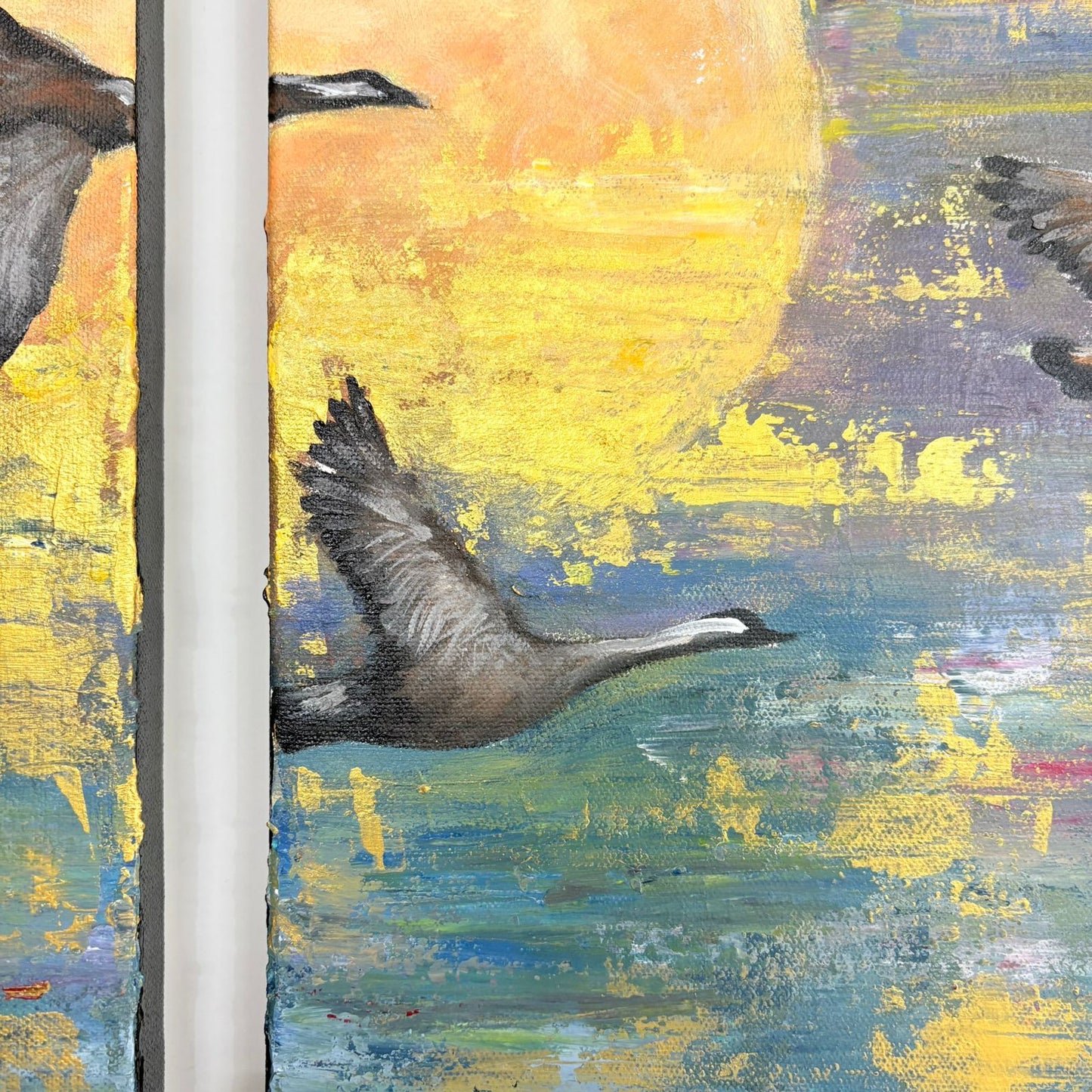 Sandhill Sunset Birds Acrylic Painting in Canvas for Home | Hand-Painted Canvas Wall Art