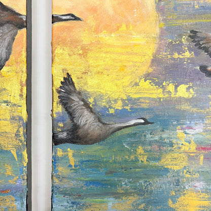 Sandhill Sunset Birds Acrylic Painting in Canvas for Home | Hand-Painted Canvas Wall Art