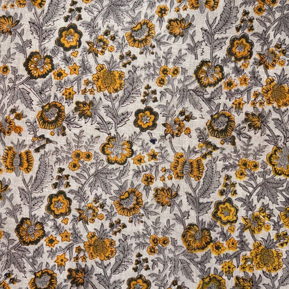 Saffron Linen 58" Block-Printed Jaal Upholstery Fabric