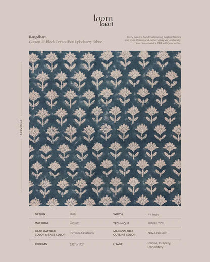 Rangdhara Chambray 65" Block-Printed Buti Upholstery Fabric