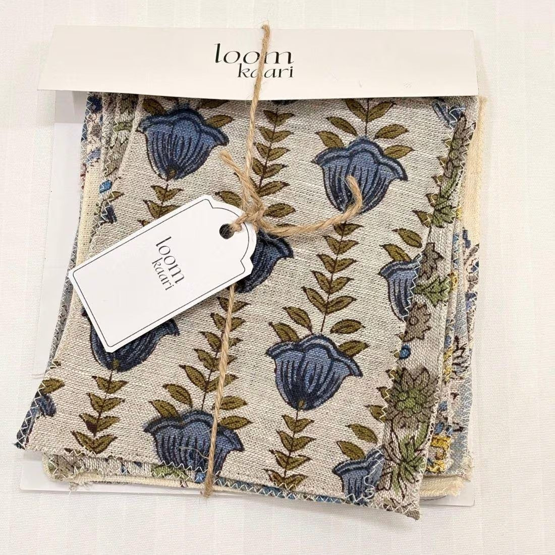 Swatch set of blockprined fabrics of blue patterned