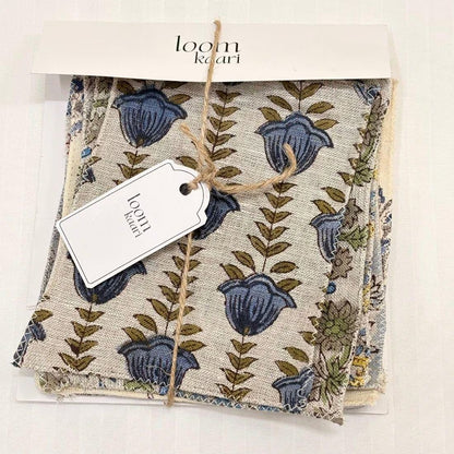 Swatch set of blockprined fabrics of blue patterned