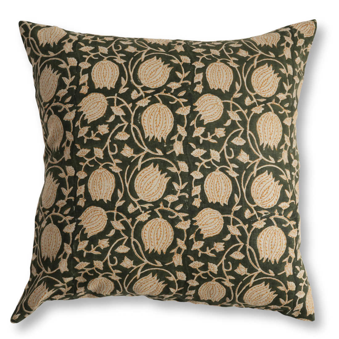 Decorative pillow with floral pattern on a green background