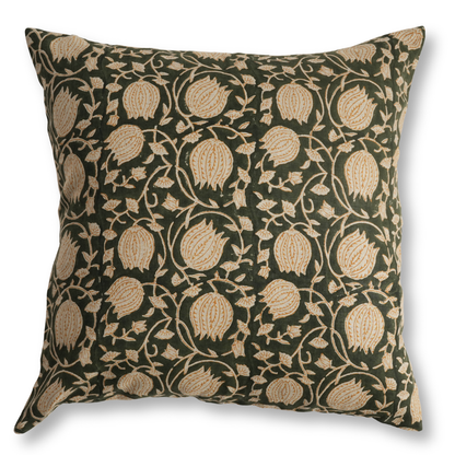 Decorative pillow with floral pattern on a green background