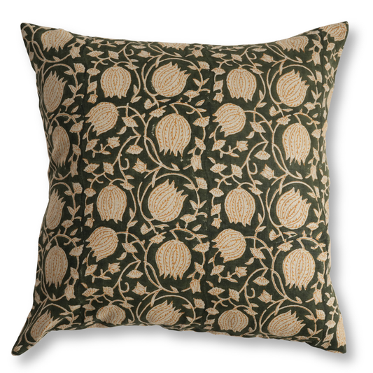 Decorative pillow with floral pattern on a green background
