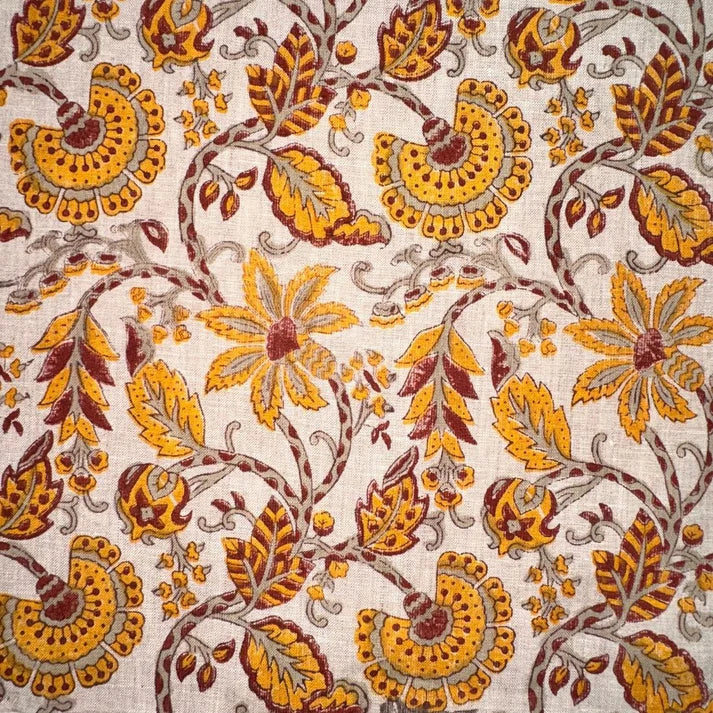 Gaani Linen 58" Block-Printed Jaal Upholstery Fabric